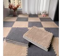 WOTZOV Alfombra De Espuma Suave Y Afelpada, Alfombra De Área Tipo Rompecabezas Entrelazado, Alfombra De Escalada Colorida De 24 Piezas, Alfombra De Escalada，Gris + Albaricoque