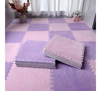 WOTZOV Alfombra De Espuma Suave Y Afelpada, Alfombra De Área Tipo Rompecabezas Entrelazado, Alfombra De Escalada Colorida De 24 Piezas, Alfombra De Escalada，Rosa + Morado