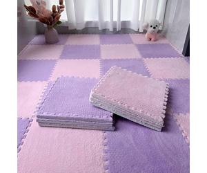 WOTZOV Alfombra De Espuma Suave Y Afelpada, Alfombra De Área Tipo Rompecabezas Entrelazado, Alfombra De Escalada Colorida De 24 Piezas, Alfombra De Escalada，Rosa + Morado