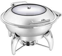 WOTZOV Calentador de Alimentos para Comedor - Juego de Buffet de Olla Caliente de Acero Inoxidable con Tapa de Vidrio y Soporte de Tapa Incorporado, Plato Redondo para，Circle 6L