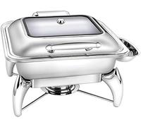 WOTZOV Calentador de Alimentos para Comedor - Juego de Buffet de Olla Caliente de Acero Inoxidable con Tapa de Vidrio y Soporte de Tapa Incorporado, Plato Redondo para，Square 9L