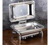 WOTZOV Calentador de Alimentos - Plato Calefactor, Juego de Buffet de Olla Caliente de Acero Inoxidable con Tapa de Cristal y Soporte de Tapa Incorporado para Fiestas,，304 Single