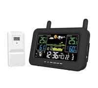 WOTZOV Estación meteorológica Digital, Reloj con estación meteorológica Digital, termómetro higrómetro con pronóstico del Tiempo para Interiores y Exteriores con Sensor inalámbrico p，Nero