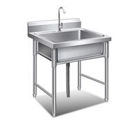 WOTZOV Fregadero de Cocina de Acero Inoxidable con protección contra Salpicaduras, Fregadero Cuadrado de un Solo tazón de Calidad Comercial con Soporte y Grifo, Ideal