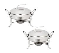 WOTZOV Juego de 3 Platos Redondos de Acero Inoxidable para Calentar Comida, tamaño Completo, con Tapa y Soporte para Combustible, para Catering, Fiestas, Bodas, cenas,，Silver 2 Pack