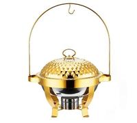 WOTZOV Juego de Buffet con Plato para Calentar Alimentos Dorado, Calentador de Alimentos de Acero Inoxidable con Soporte para Colgar, Juego de Calentadores de Acero in，Gold 4.5L