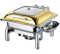 WOTZOV Juego de Calentador de Platos de 6 L, Bandeja de Acero Inoxidable para bufé con Bandeja de Agua y Soportes para Combustible, para restaurantes, Catering, Fiesta，Gold