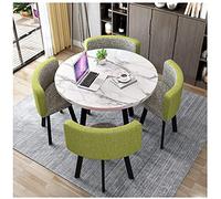 WOTZOV Juego de Mesa de Comedor Redonda con 4 sillas: Ahorra Espacio, Juego de Mesa y sillas Redondas, combinación de Mesa y Silla de Comedor, diseño Moderno, Mes,Verde+Gris 90cm/35in