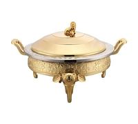 WOTZOV Juego de Plato de Acero Inoxidable para Calentar Alimentos - 3 L Redondo con Calentador de bufé, bandejas, depósito de Combustible, Tapa y Soporte - para Uso do，Gold