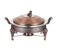 WOTZOV Juego de Plato de Acero Inoxidable para Calentar Alimentos - 3 L Redondo con Calentador de bufé, bandejas, depósito de Combustible, Tapa y Soporte - para Uso do，Copper