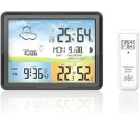 WOTZOV Medidor de Temperatura y Humedad para Interiores y Exteriores, Pantalla a Color Multifuncional, Reloj meteorológico y Alarma.