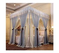 WOTZOV Mosquitera con Dosel de Cama Bordada con Encaje, Cortina para litera de Princesa con Soporte de Acero Inoxidable para Dormitorio.，Blue 2 150X200cm/59X79inch