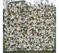 WOTZOV Panel de Pared de Flores Artificiales para decoración de Bodas, Fondo de Seda, Rosas Blancas y Rosadas Falsas, Paneles de Flores Florales para decoración de fie,1X2M