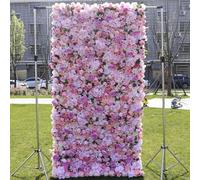 WOTZOV Paneles de Fondo de Pared de Flores Artificiales Grandes Hechos a Mano, Pared de hortensias Rosa con Hojas Verdes, Fondo de Boda, Pared Floral 3D, Pared de Flor,One Color 2m*2m/6.56 * 6.56FT