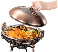 WOTZOV Plato de Acero Inoxidable Redondo para Calentar Alimentos, Juego de Calentadores de tamaño Completo para bufé y Catering con Bandeja para Alimentos, Soporte par，A M