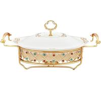 WOTZOV Plato para Calentar, Juego de cerámica para bufé, Juego de Calentador de tamaño Completo con decoración de Diamantes, Adecuado para bufés, Catering, cocinas y f，A 1.8L