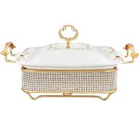 WOTZOV Plato para Calentar, Juego de cerámica para bufé, Juego de Calentador de tamaño Completo con decoración de Diamantes, Adecuado para bufés, Catering, cocinas y f，B 1.2L