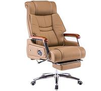 WOTZOV Silla de Oficina, Silla de Escritorio para el hogar, Silla ergonómica giratoria de Cuero para computadora con reposapiés y Respaldo Ajustable de 90° a 150°, coj,Beige 65x52x120 cm