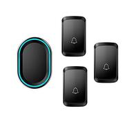 WOTZOV Timbre inalámbrico, 3 pulsadores y 1 Receptor, Timbre de Puerta inalámbrico Resistente al Agua con Enchufe de Pared, función de Memoria de Apagado, Flash LED, Alcance de,Negro