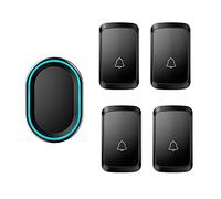 WOTZOV Timbre inalámbrico, 4 pulsadores y 1 Receptor, Timbre de Puerta inalámbrico Resistente al Agua con Enchufe de Pared, función de Memoria de Apagado, Flash LED, Alcance de,Negro