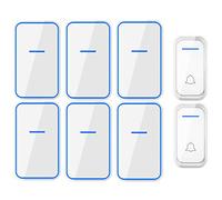 WOTZOV Timbre inalámbrico Resistente al Agua, 2 transmisores, 6 receptores, Enchufe de Pared de CA, Timbre inalámbrico, 38 Tonos de Llamada Musicales, luz LED Azul Parpadeante,Blanco