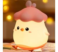 Woukksy Luz Nocturna Infantil Lampara de Pollito Tactil de Silicona, Recargable Luz Bebé Nocturna de Dormir, Regalo para Bautizo Niña Niño, Luz Amarilla Cálida (Rosa)