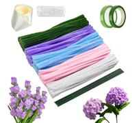 WOUMON Juego de 400 Piezas de Flores de Limpia Pipas para Manualidades,5 Colores de Flores de Multicolor Limpia,con Cinta, Varillas de Flores,Limpiadores para Decoración de Ramos de Bricolaje.