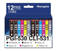 Woungzha 530XXL 531XXL para Cartuchos de Tinta Canon 530 531 530 XXL 531 XXL para Canon PGI-530XXL CLI-531XXL, para Canon PIXMA TS8750 TS8751 (12 Paquetes)
