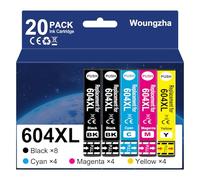 Woungzha 604XL Cartucho de Tinta Compatible con Epson 604XL 604 XL para Expression Home XP-2200 XP-2205 XP-3200 XP-3205 XP-4200 XP-4205, Workforce WF-2910 WF-2930 WF-2935 WF-2950 (20 Paquetes)