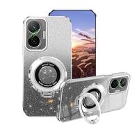 Wousunly Funda para Poco F7 Silicona con Anillo Soporte Rosa, Compatible con Carcasa Xiaomi Poco F7 Fundas Glitter Brillante Transparente Doble Capas Desmontable Slim Case (Plata)