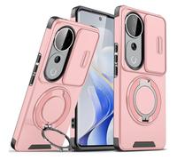 Wousunly Funda para Vivo V40 con Protección Cámara, Compatible con Vivo V40 Carcasa Silicona Anillo Soporte Capa Suave TPU Accesorios Fundas Antigolpes Original Fina Case (Rosa)