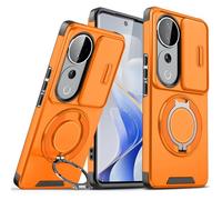 Wousunly Funda para Vivo V40 con Protección Cámara, Compatible con Vivo V40 Carcasa Silicona Anillo Soporte Capa Suave TPU Accesorios Fundas Antigolpes Original Fina Case (Naranja)