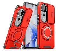 Wousunly Funda para Vivo V40 con Protección Cámara, Compatible con Vivo V40 Carcasa Silicona Anillo Soporte Capa Suave TPU Accesorios Fundas Antigolpes Original Fina Case (Rojo)