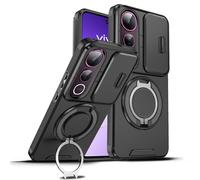 Wousunly Funda para Vivo V50 Lite 5g con Protección Cámara, Compatible con Vivo V50 Lite 5g Carcasa Silicona Anillo Soporte Capa Suave TPU Accesorios Fundas Antigolpes Original Fina Case (Negro)