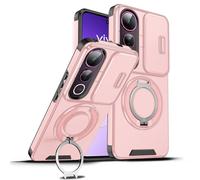 Wousunly Funda para Vivo V50 Lite 5g con Protección Cámara, Compatible con Vivo V50 Lite 5g Carcasa Silicona Anillo Soporte Capa Suave TPU Accesorios Fundas Antigolpes Original Fina Case (Rosa)