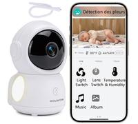 WOUWON - Cámara de bebé con soporte, detección de llanto, 2 K real cámara de bebé, monitor de bebé, conexión WiFi y control de aplicaciones, temperatura y humedad, cunas, luz RGB