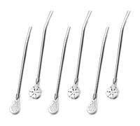 WOUYTPE 6 Piezas Bombilla Mate, Pajitas de Acero Inoxidable, Cuchara de Paja de Metal Reutilizable, Apto para Zumo, Café, Té, Etc., con Cepillo de Limpieza (Cuchara en Forma de Flor)