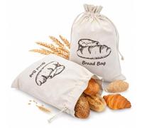 WovaOrx 2 bolsas de pan de lino, 30 x 40 cm, bolsas de pan con cordón, sin blanquear, reutilizables, bolsas de lino para pan, baguette, pastelería