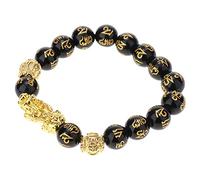 WOVEBIUS Pulsera pixiu dorada con cuentas de mantra de seis palabras de 10 mm, obsidiana de 12 mm, obsidiana, dorada y café