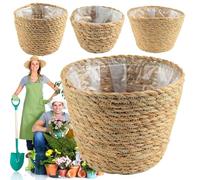 Woven Basket For Plant - Set Of 4 Flower Pot Containers, Durable Indoor Planter Holders, Eco Friendly Lightweight Storage Baskets With Liner, Stylish Handcrafted Design | Multi Purpose Organizer Home,
