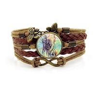 Woven Bracelets For Girls,Brown Rope, African Elephant, Mother Animal,Time Gemstone Multi-Layer Hand-Woven Glass Combination Jewelry Ladies Fashion European and American Jewelry