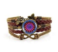 Woven Bracelets For Girls,Brown Rope Beautiful Mandala Flower Plant,Time Gemstone Multi-Layer Hand-Woven Glass Combination Jewelry Ladies Fashion European and American Jewelry