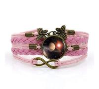 Woven Bracelets For Girls,Pink Rope Beautiful Creative Starry Landscape,Time Gemstone Multi-Layer Hand-Woven Glass Combination Jewelry Ladies Fashion European and American Jewelry