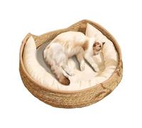 Woven Cat Bed - Nest with Cushion and Pillow, Handwoven Cat Nest Bed with Cotton Cushion, All Season Pet Furniture for Scratching, Sleeping, and Resting | Cozy Puppy Dog Kitten Beds for Indoor Home