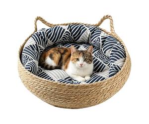 Woven Cat Bed, Portable Nest Cushion Set, Natural Fiber Breathable Pet Resest, Washable Soft Sleeping Basket Unit, Indoor Furniture Friendly Pet Accessory, Living Room Bedroom 13,77x13,77x5,11