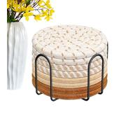 Woven Coasters | 8 Pieces Non-Slip Drinks Beverage Cotton Fabric Mats with Holder | Absorbent Rope Table Coaster for Home Kitchen Bedroom Bar Desk Coffee Drink