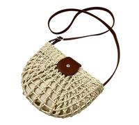 Woven Crochet Straw Purse - Handcrafted Bohemian Straw Knit, Secure Top Zipper Enclosure, Flat Bottom Structural Base, Lightweight Commuter Tote | Aesthetic Holiday Shopper Handbag For School Office