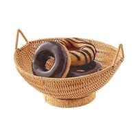Woven Fruit Basket, Imitation Rattan Bread Bowl, Decorative Wicker Storage with Handles, Multi-Purpose Serving Tray for Kitchen, Dining, and Tabletop Use