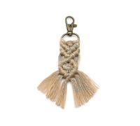 Woven Key Ring with Tassels in Light Brown