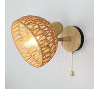 Woven Lamp, Wooden with Pull Cord Switch, Retro Rattan Light E27 Lighting Fixture, Japanese Industrial Wall Lamps for Living Room, Bedroom